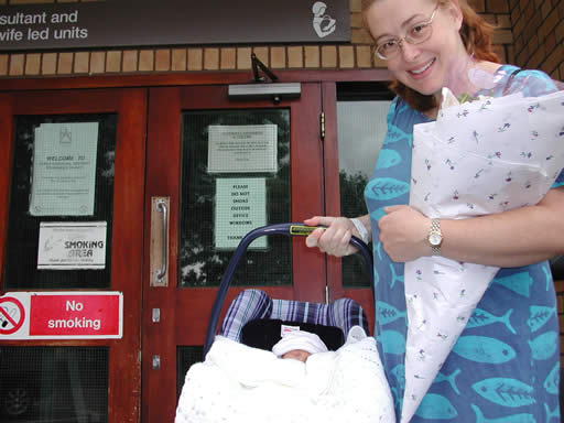 The proud mother leaves the Ronkswood hospital with Aimee